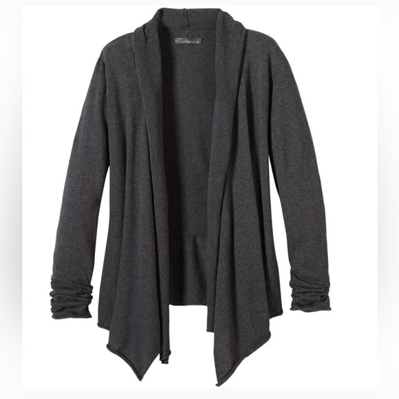 PrAna Georgia Wrap open long sleeve ecru cardigan rear peplum assymetrical hem - Picture 2 of 10